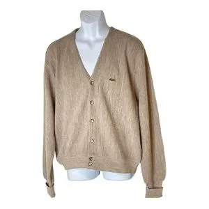 Lacoste | Sweaters | Vintage 7s Izod Lacoste Tan Button Up V Neck 